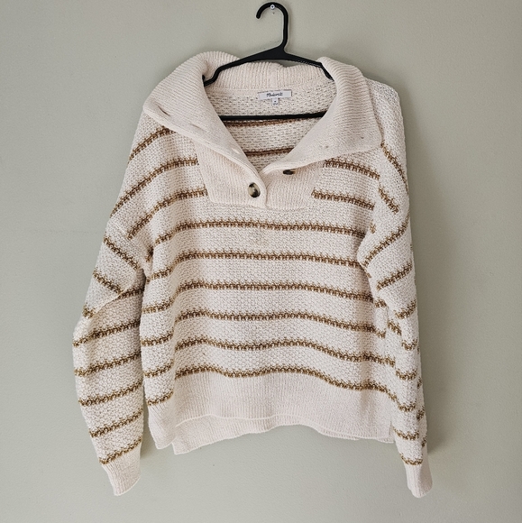Madewell Stripe Canby Button Mockneck Sweater in Stripe - Picture 2 of 15